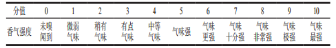 表1 感官属性香气强度评分标准